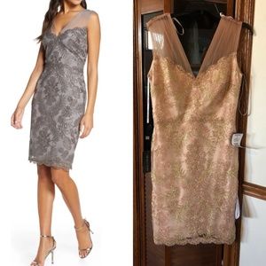 Tadashi Shoji Gray and Gold Midi Dress